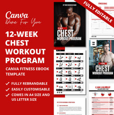 12-Week Chest Workout Program, PLR Digital Product, Canva Fitness Template