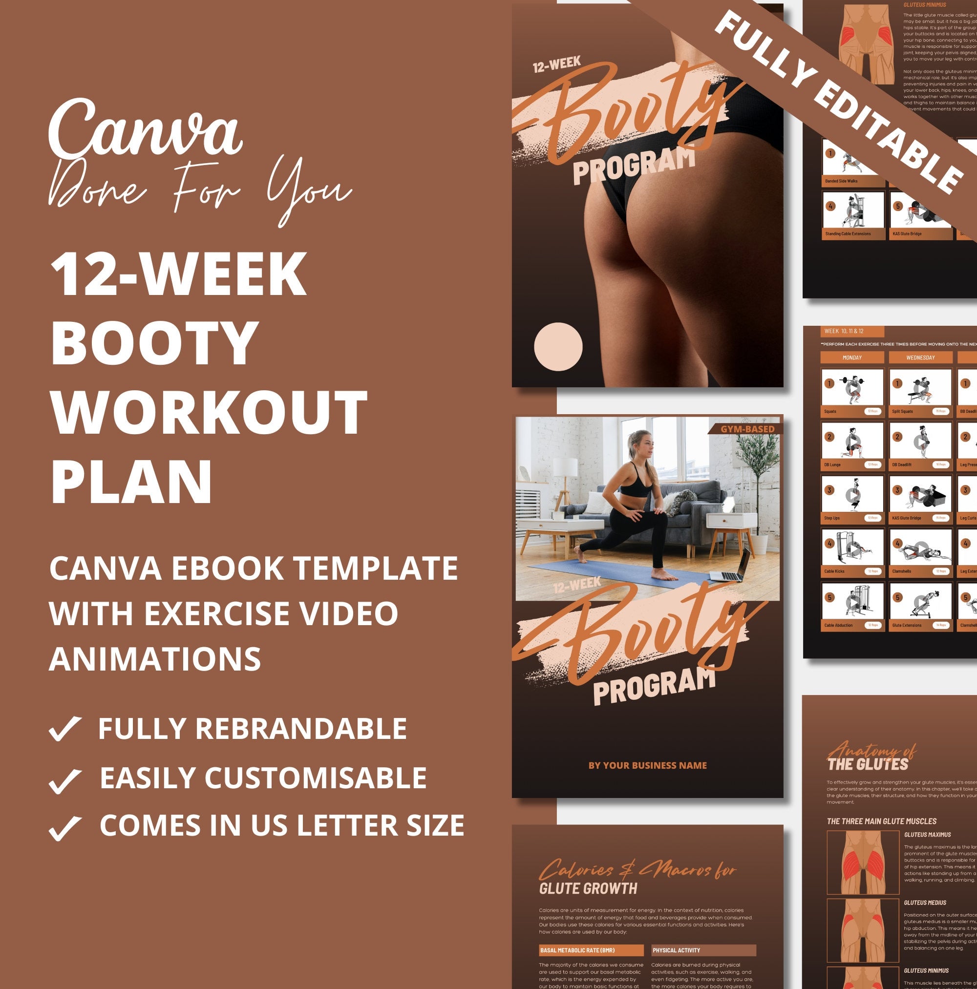 12-week Booty Program,  PLR Digital Product, Canva Fitness Template