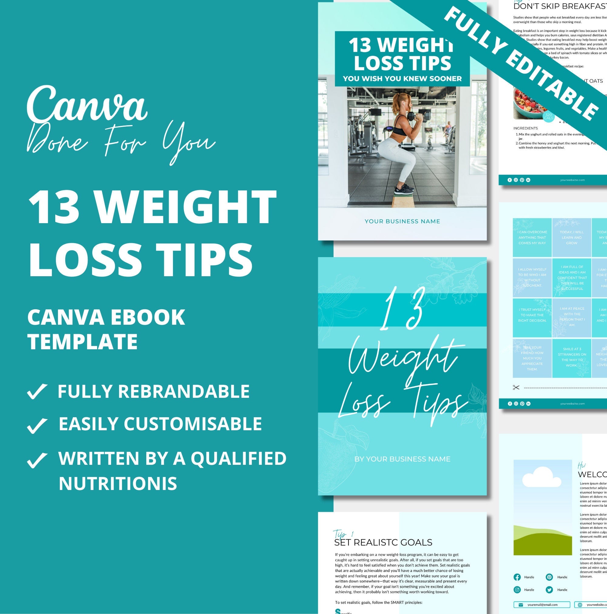 13 Weight Loss Tips, PLR Digital Product, Canva eBook Template