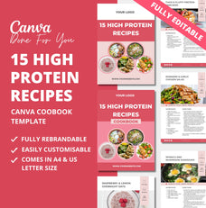15 High Protein Recipes, PLR Digital Product, Canva Cookbook Template