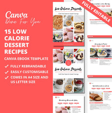 15 Low Calorie Dessert Recipes, PLR Digital Product, Canva Cookbook Template