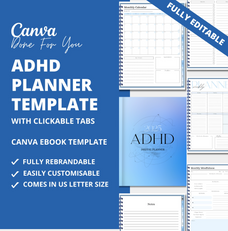 2025 ADHD Planner Template, PLR Digital Product, Canva Planner Template