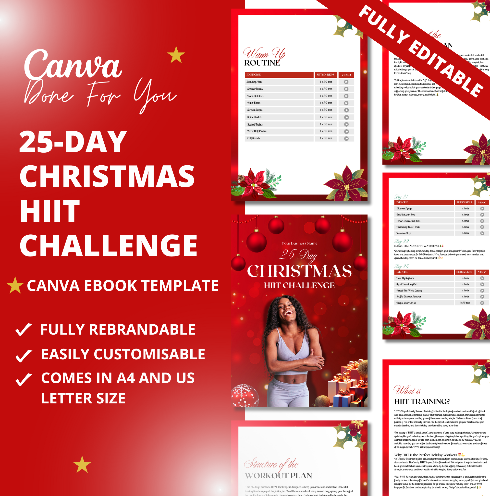 25-Day Christmas HIIT Challenge, PLR Digital Product, Canva eBook Template