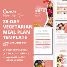 28-Day Vegetarian Meal Plan Template, PLR Digital Product, Canva Templates