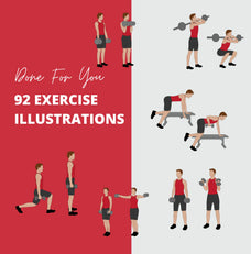 92 Exercise Illustrations in PNG format, Fitness Clipart, 2D Illustrations