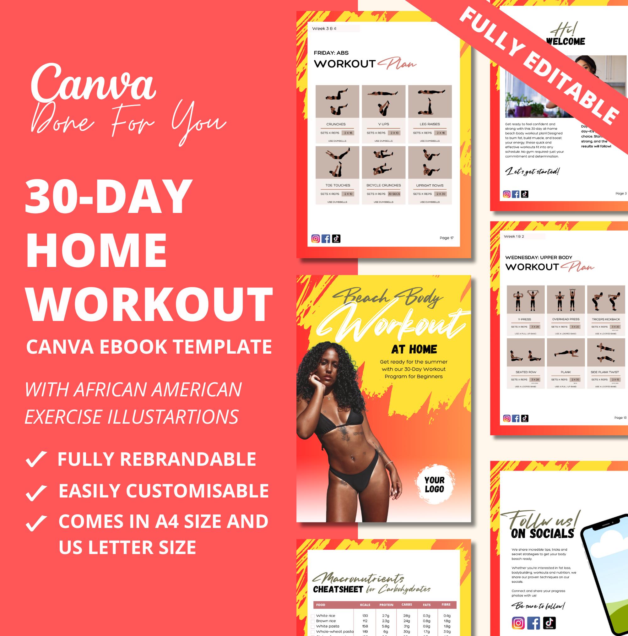 30-Day Home Based Workout Plan, PLR Digital Product, Canva eBook Template