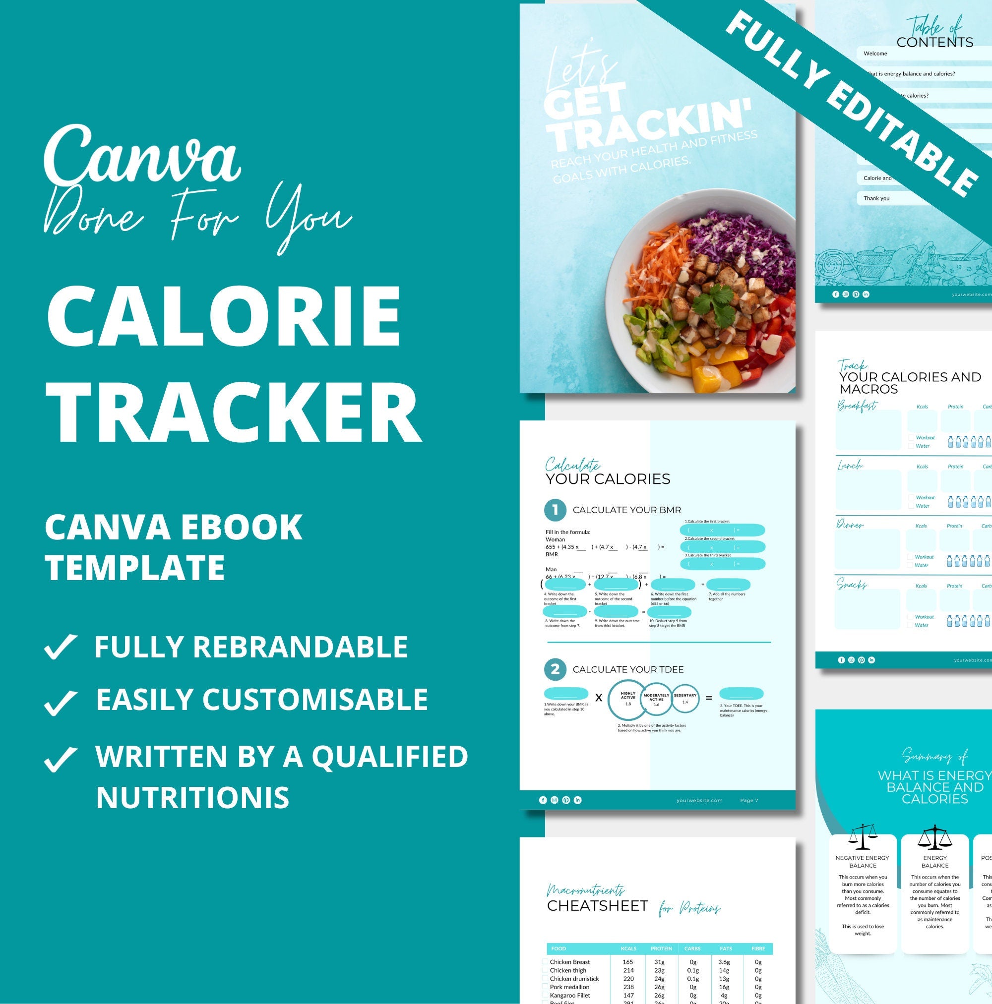 30-day Calorie tracker, PLR Digital Product, Canva eBook Template