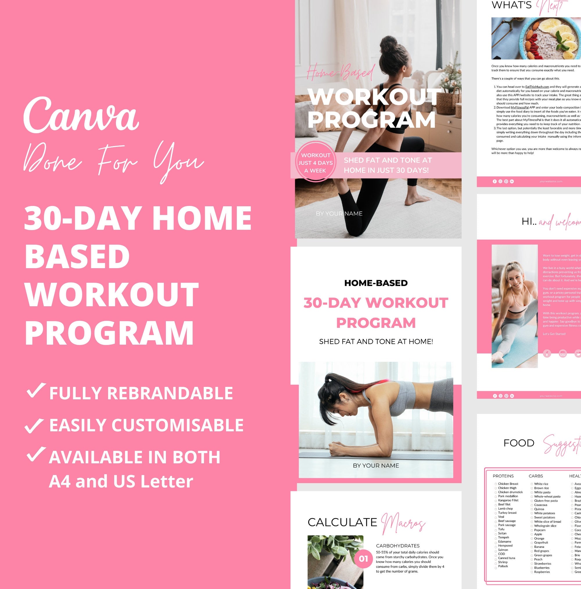30-day Home-Based Workout Program, PLR Digital Product, Canva Templates