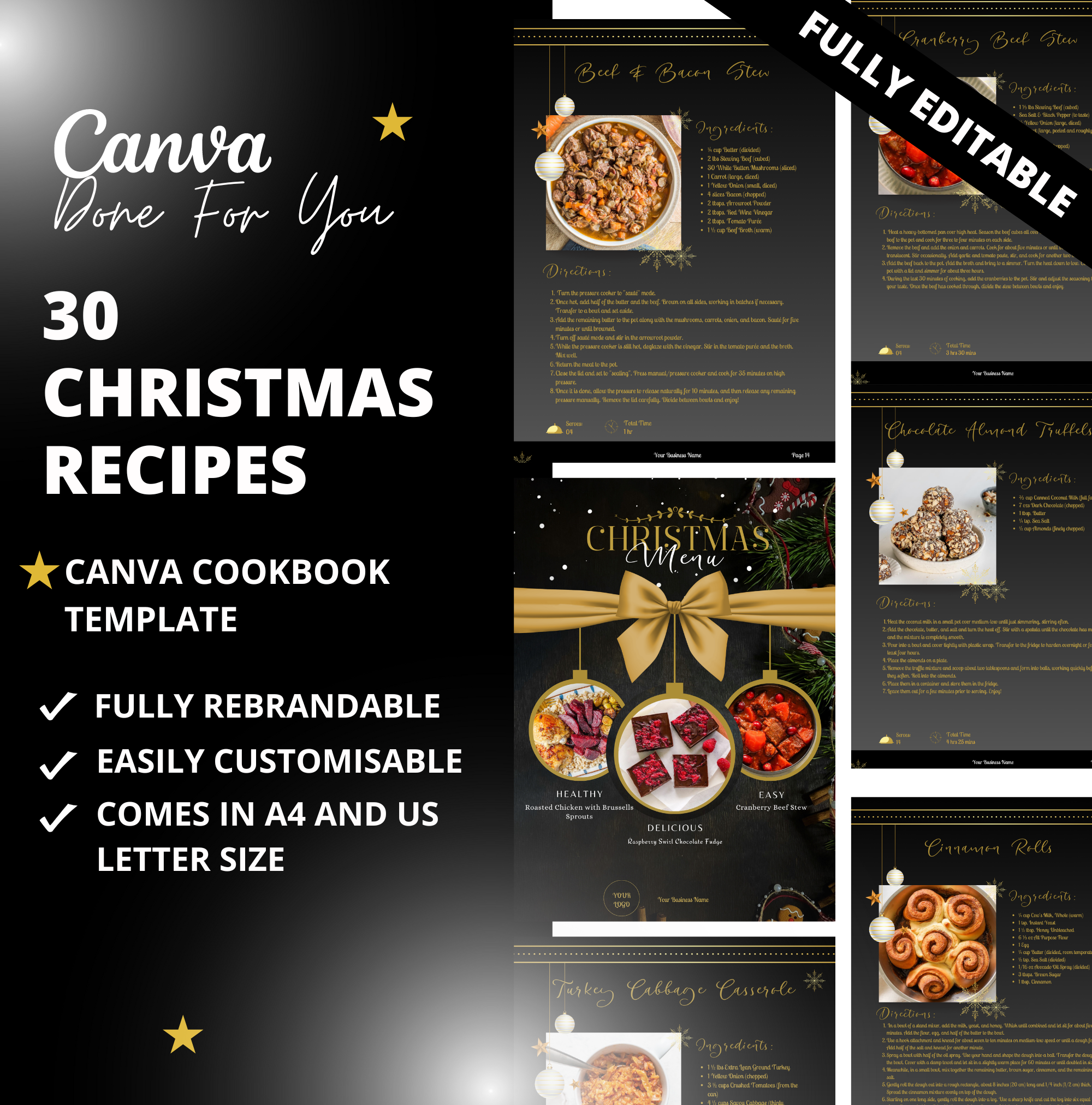 30 Christmas Recipes, Canva Cookbook Template, PLR Digital Product