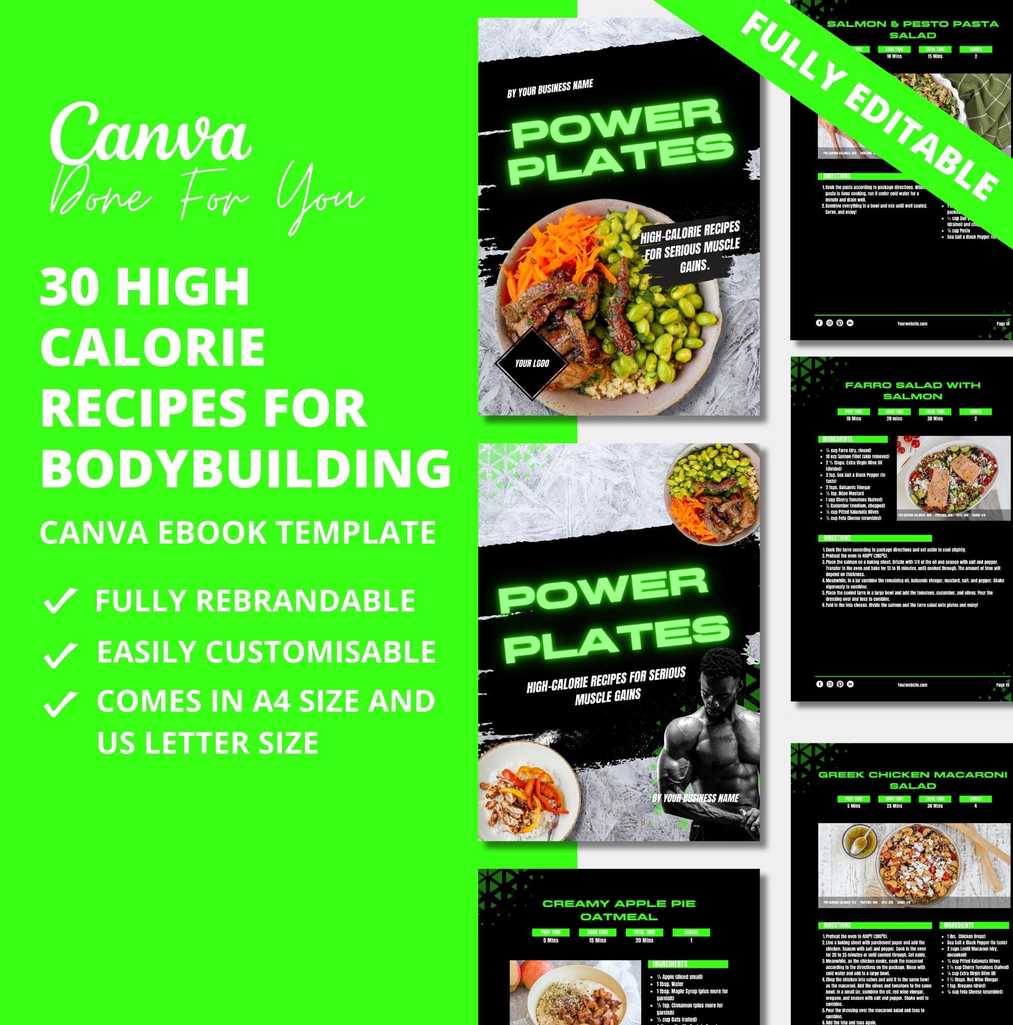 30 High Calorie Recipes, PLR Digital Product, Canva Cookbook Template