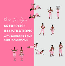 33 Exercise Illustrations with resistance bands, PNG format, Fitness clipart