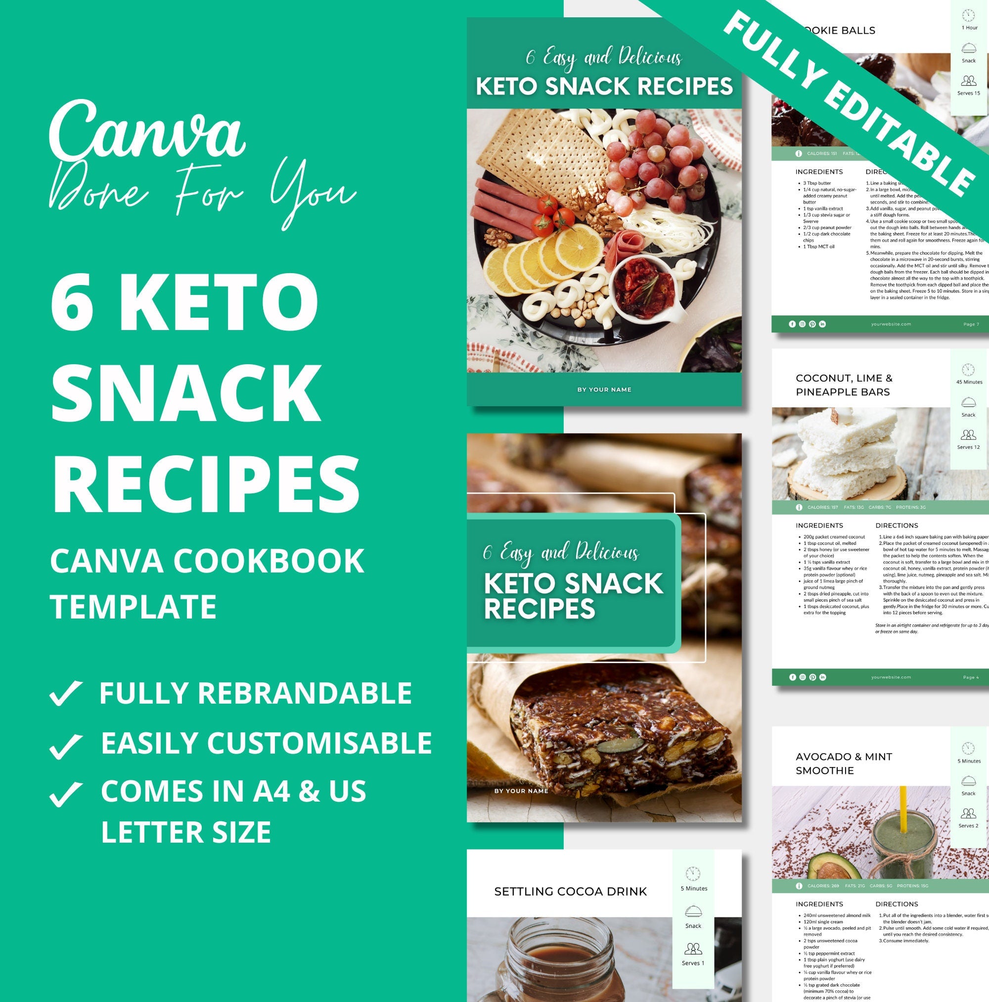 6 Keto Snack Recipes, PLR Digital Product, Canva Cookbook Template