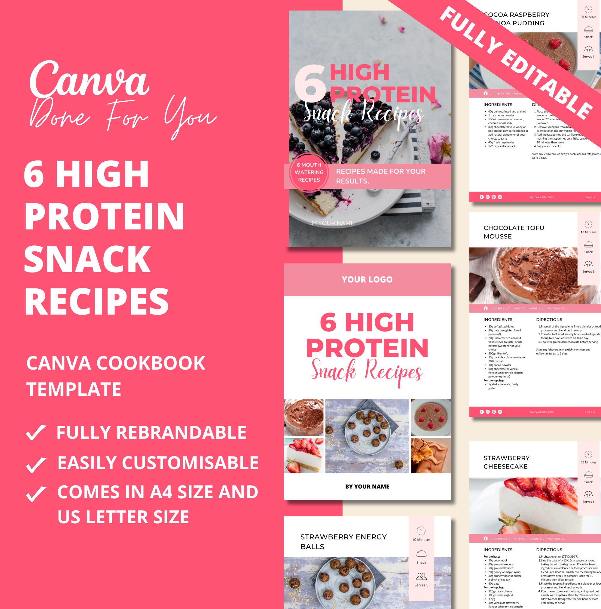 6 high protein recipes,PLR Digital Product, Canva Cook Template