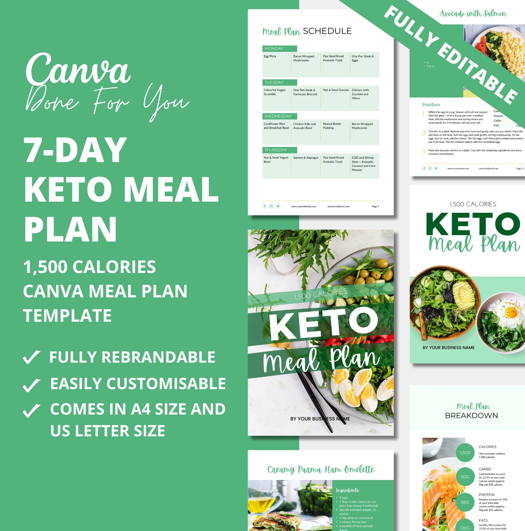 7-day Keto Meal Plan Template, PLR Digital Product, Canva Meal Plan