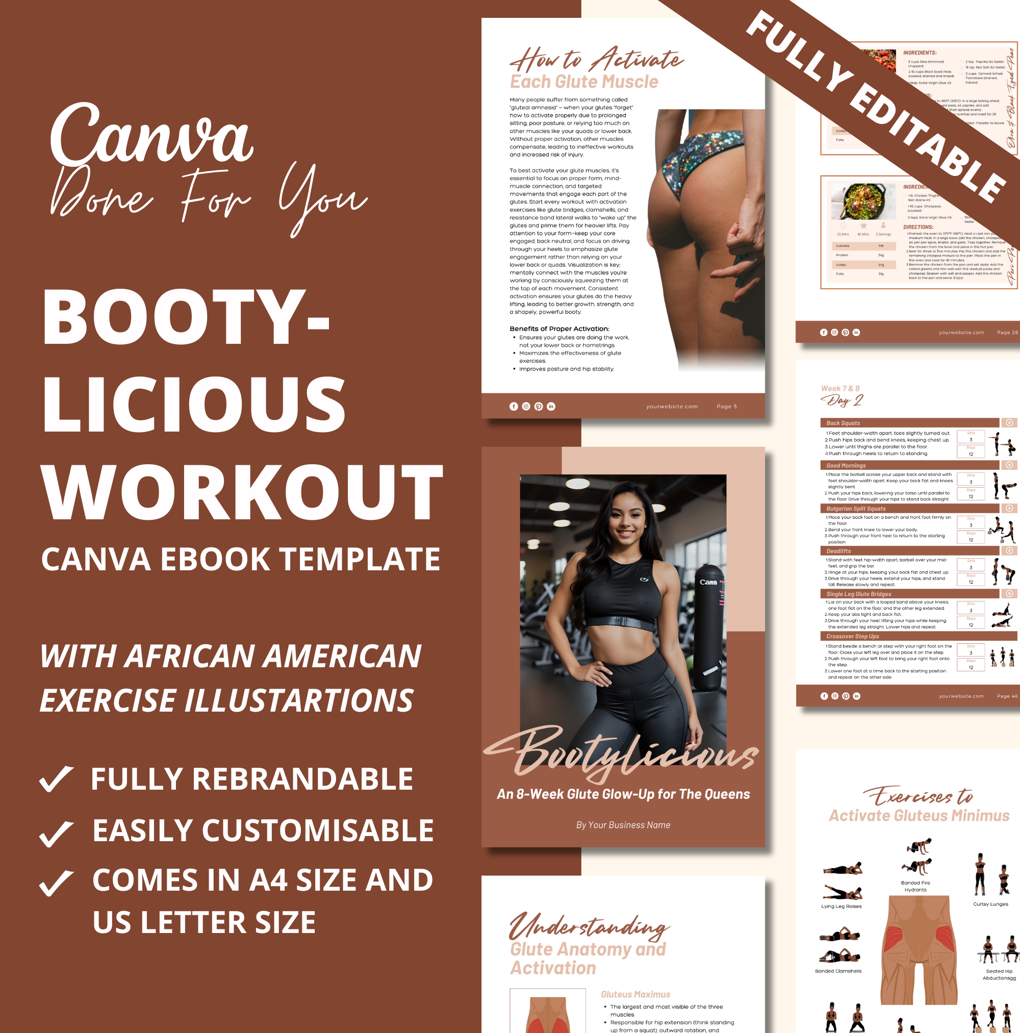 8-Week Bootylicious Workout Program, PLR Digital Product, Canva eBook Template