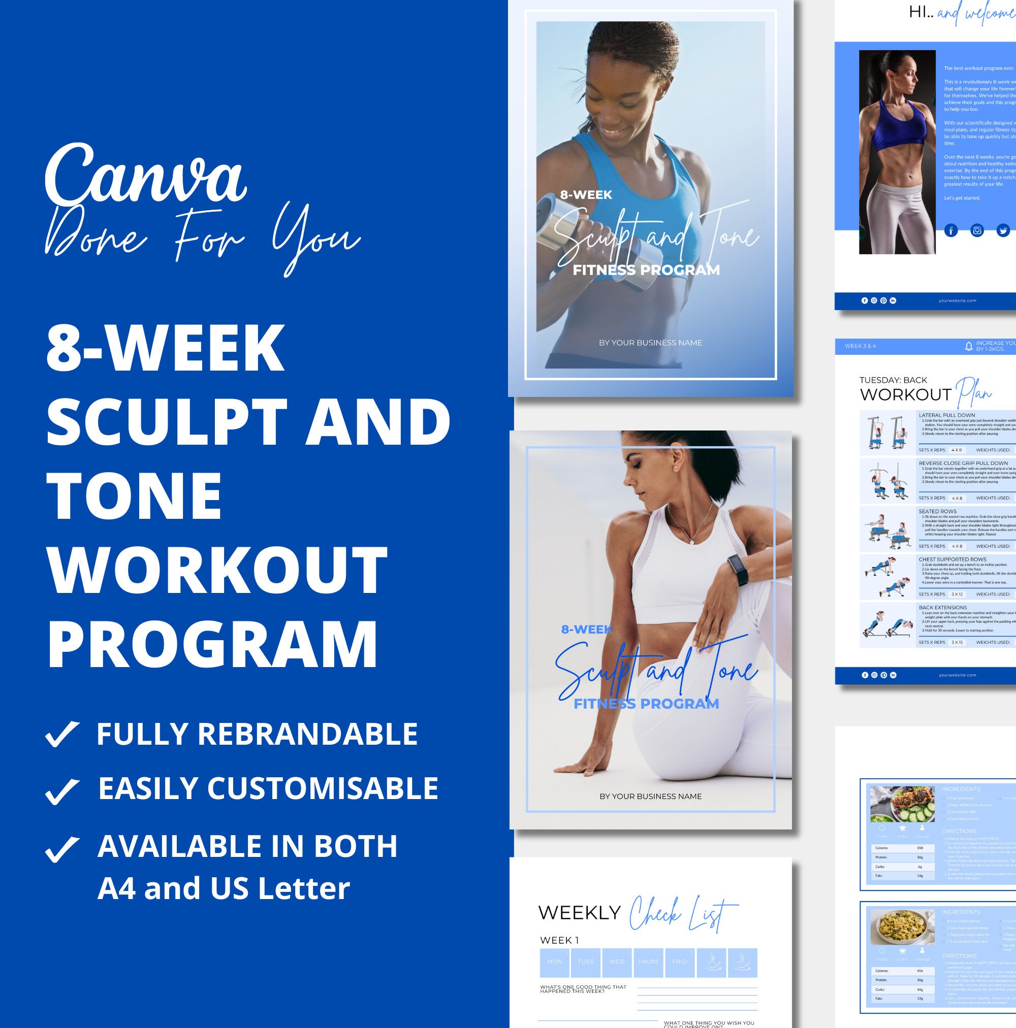 8-week Sculpt and Tone Workout Program, PLR Digital Product, Canva Template