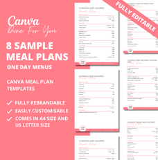 8 sample meal plans, canva meal plan template, PLR digital product