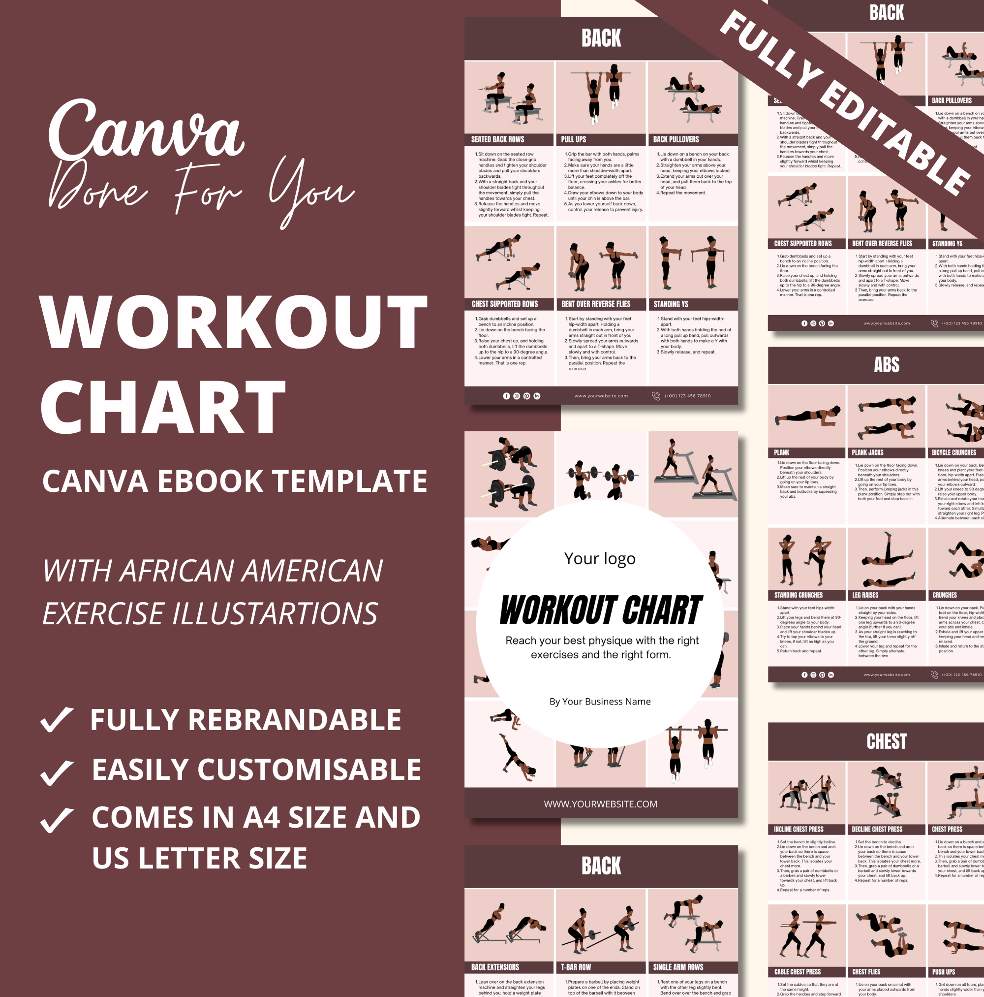 Brown Workout Chart, Canva eBook Template, PLR Digital Product