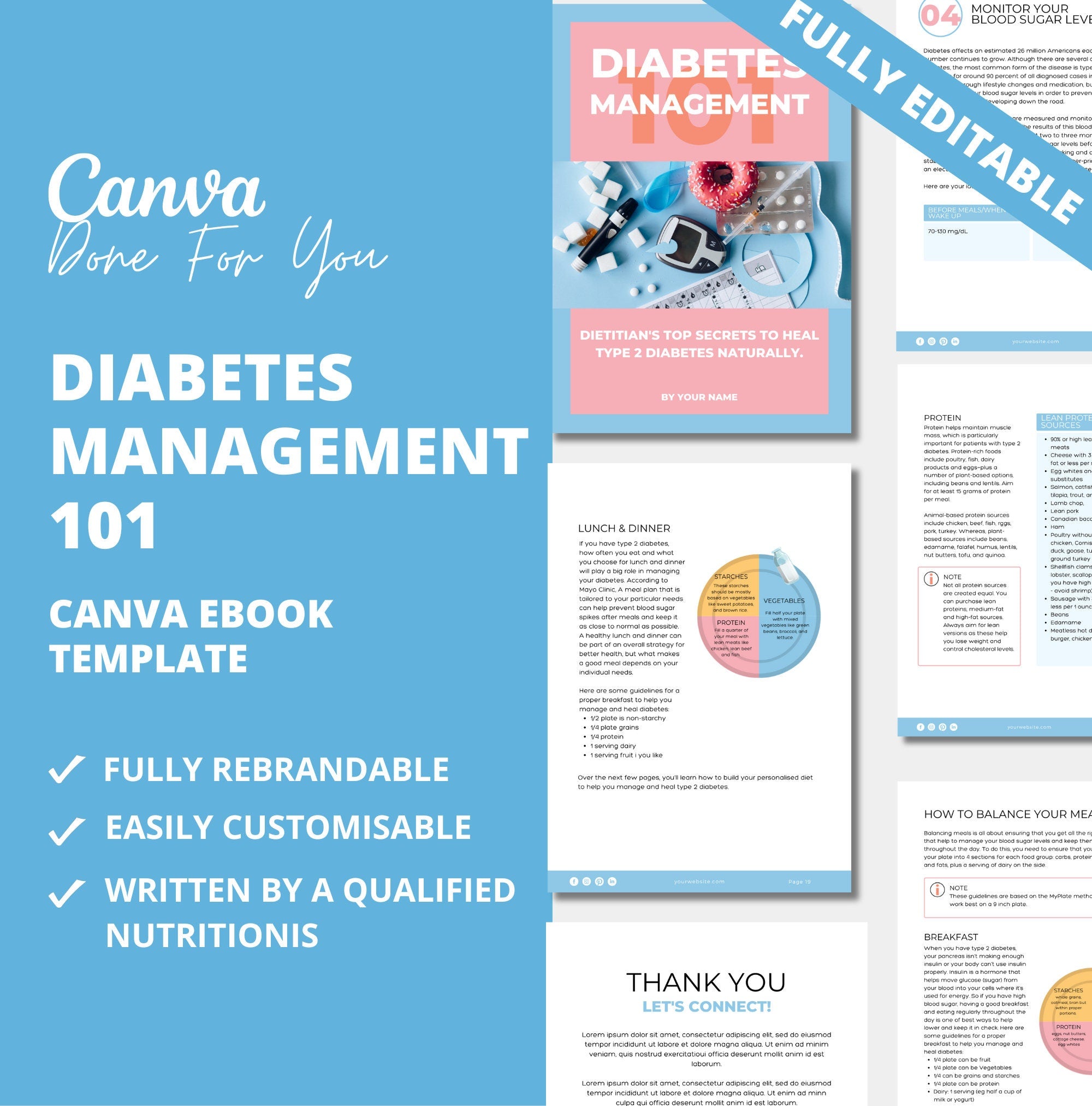 Diabetes Management 101, PLR Digital Product, Canva eBook Template