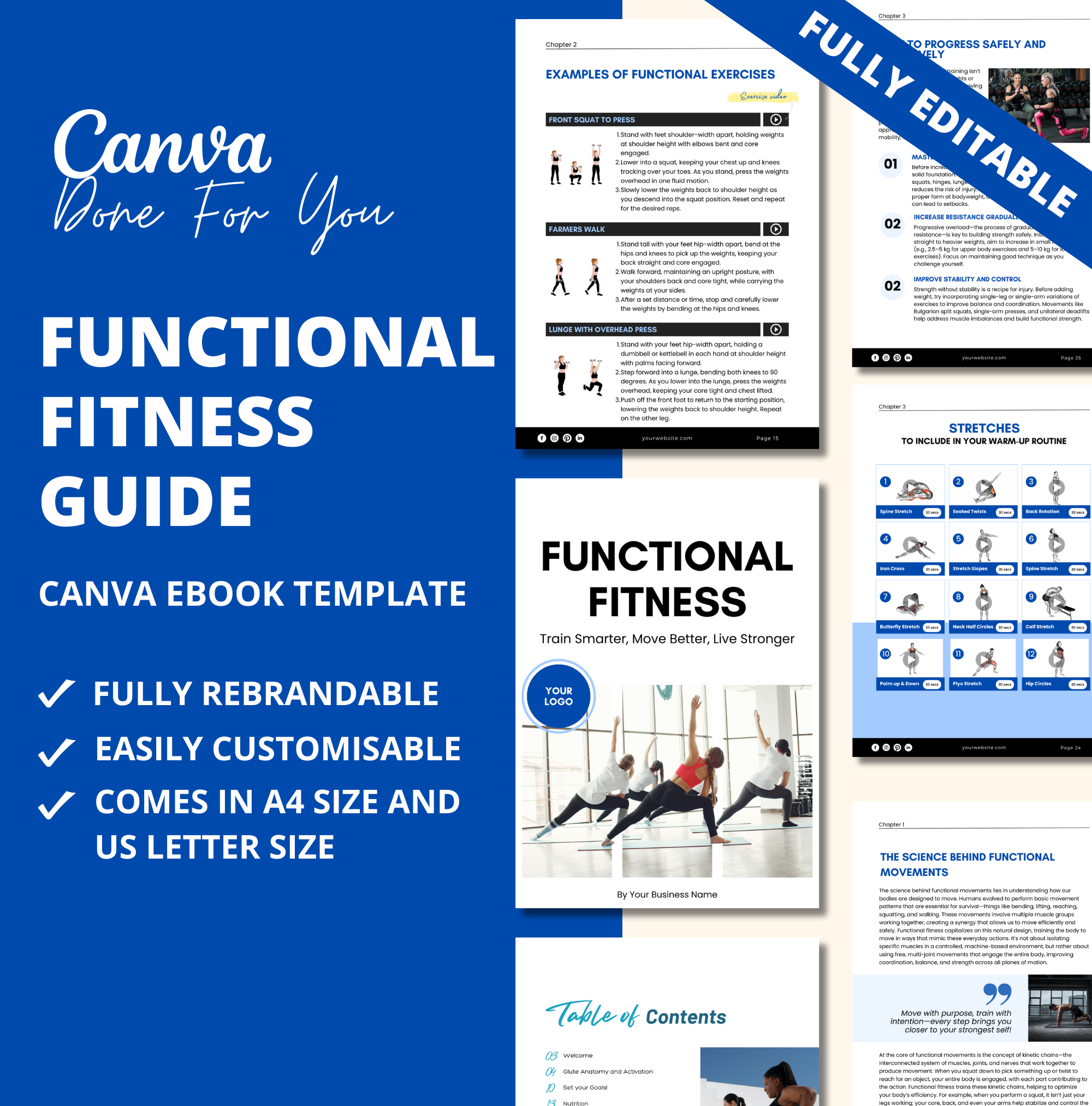 Functional Fitness Guide, Canva eBook Template, PLR Digital Product