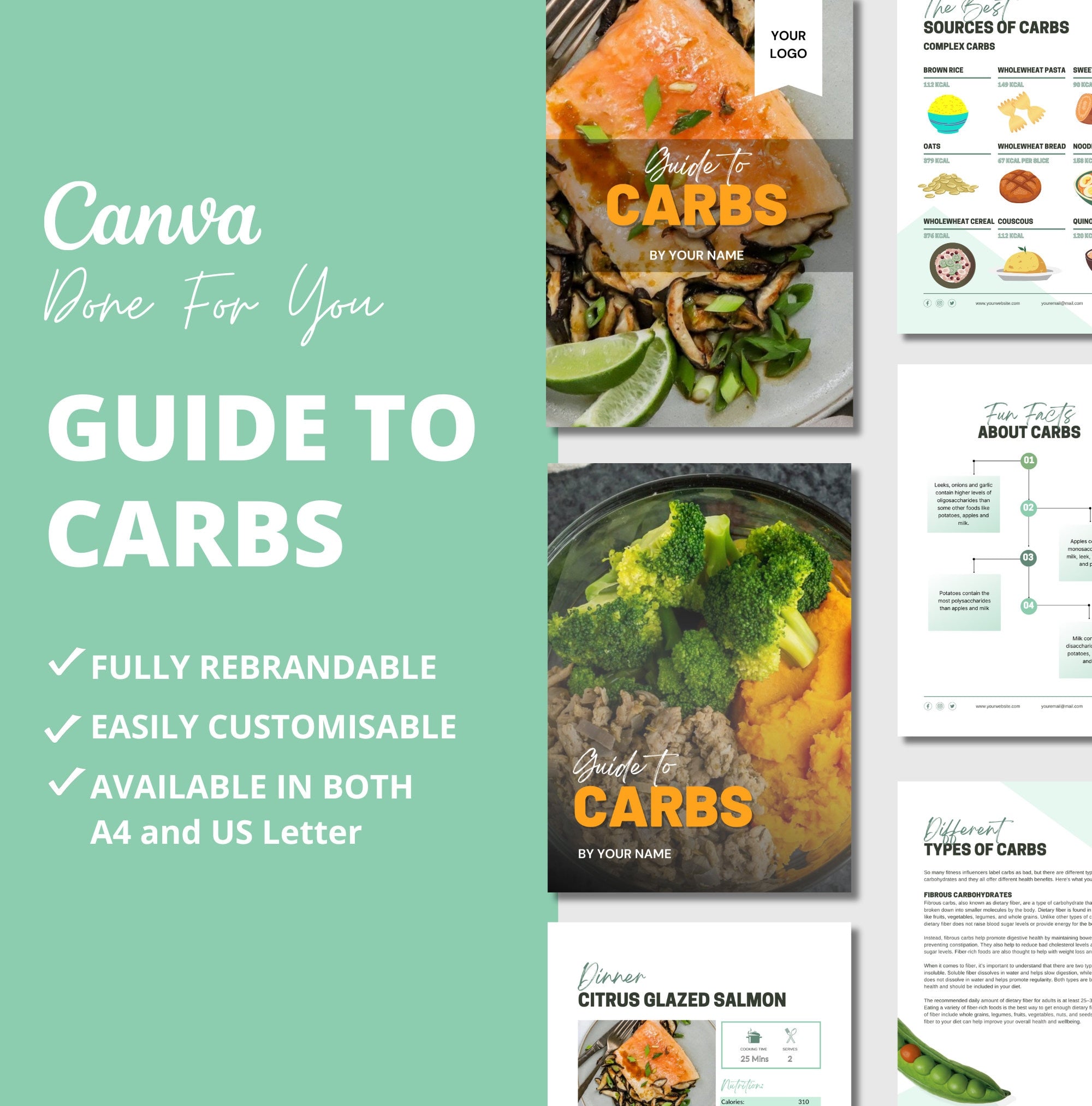 Guide to Carbs, PLR Digital Product, Canva eBook Template