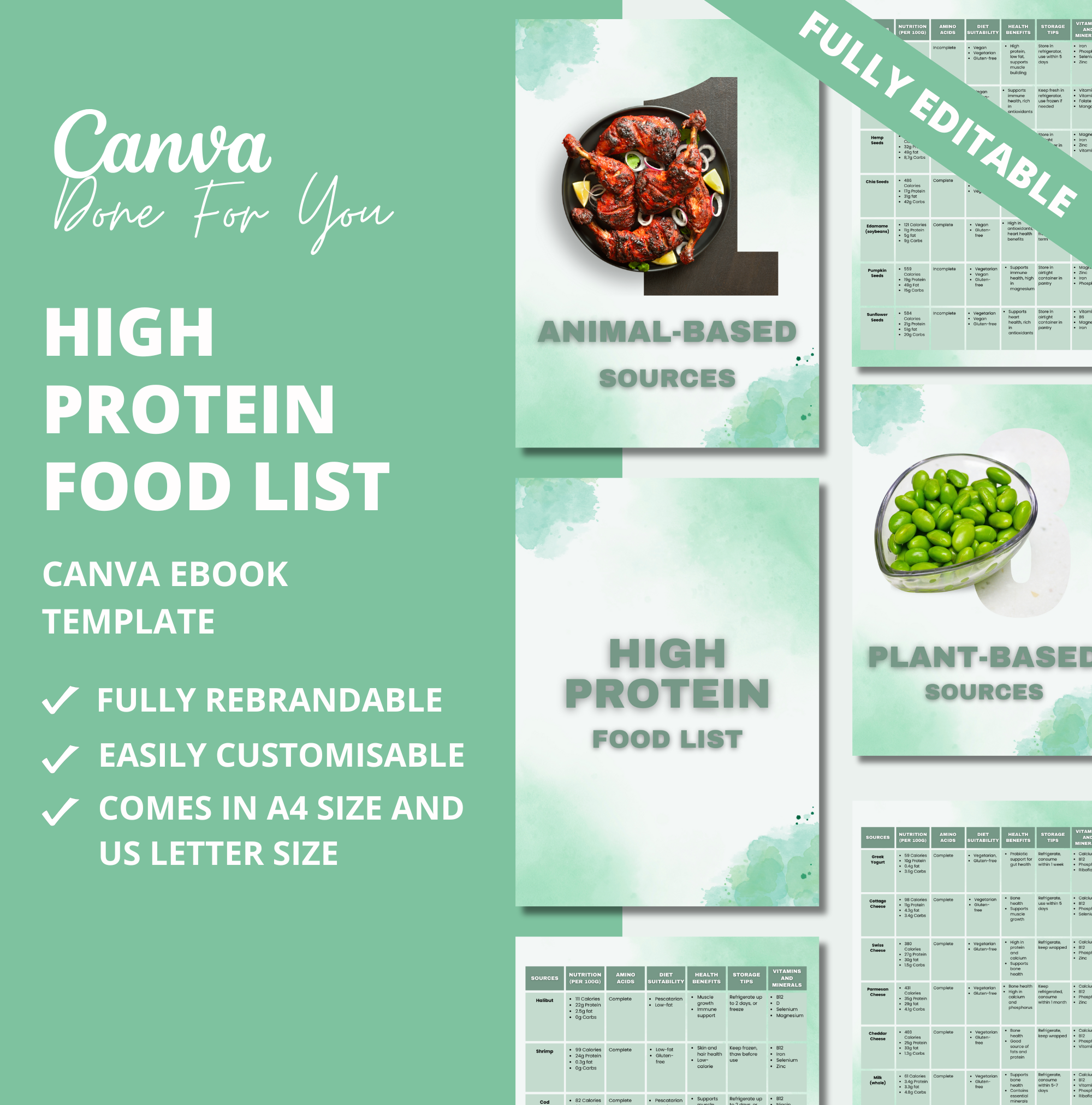 High Protein Food List, Canva eBook Template, PLR Digital Product