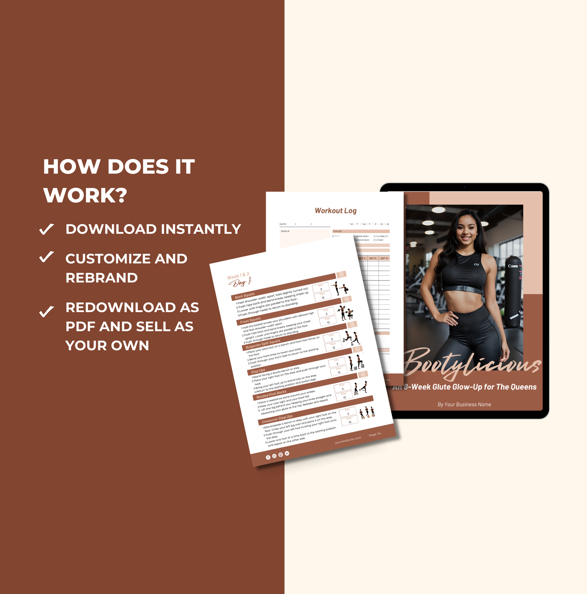 Instructions on how to access this Bootylicious Workout Program, PLR Digital Product, Canva eBook Template