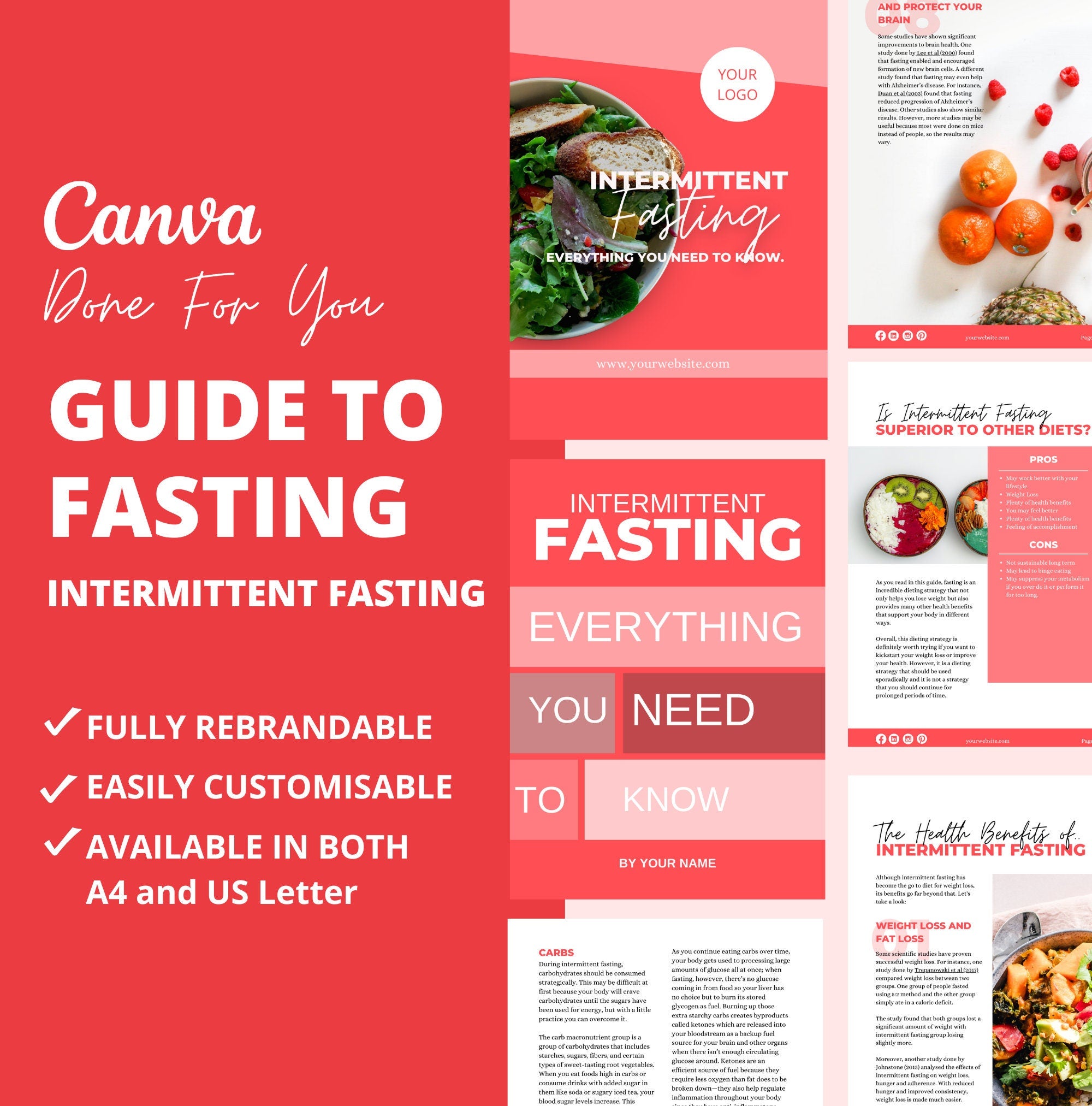 Intermittent Fasting Guide, PLR Digital Product, Canva eBook Template
