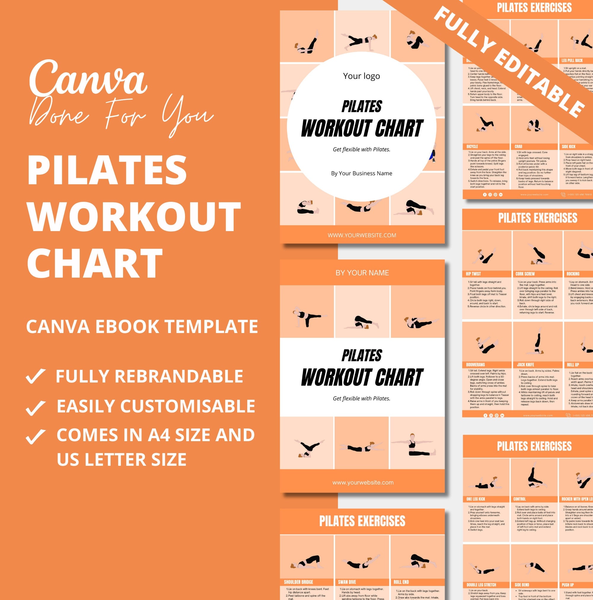 Pilates Workout Chart, PLR Digital Product, Canva eBook Template