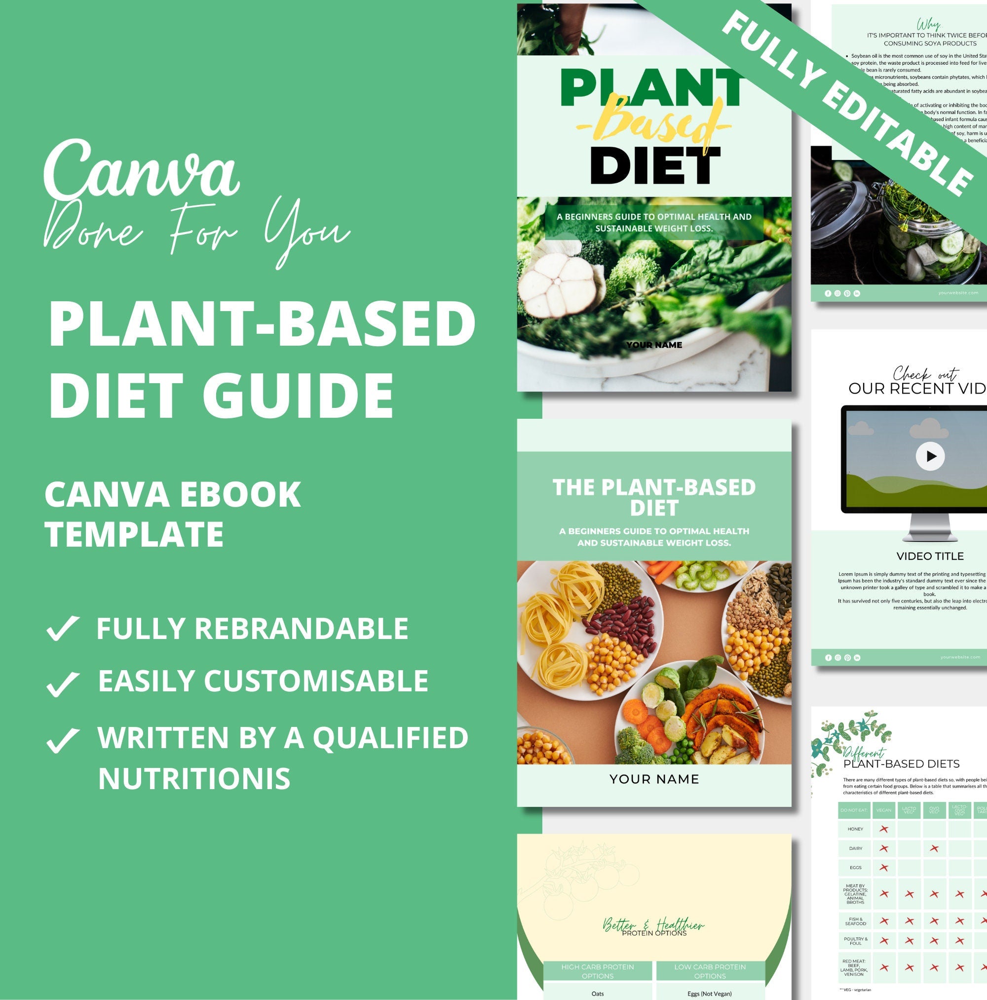 Plant-Based Diet Guide, PLR Digital Product, Canva eBook Template