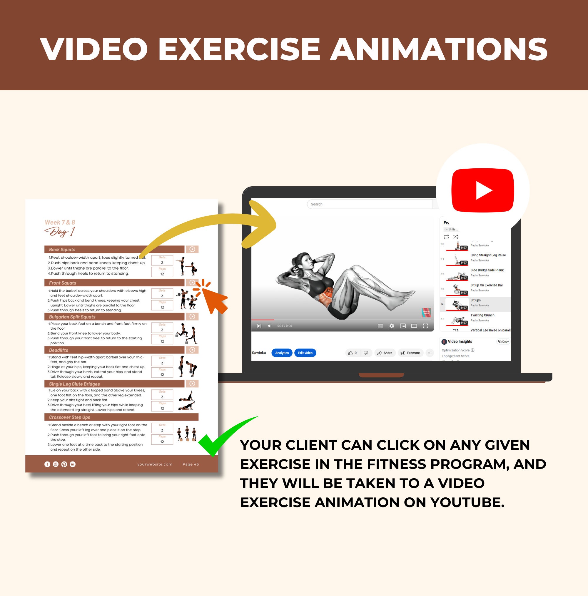 Preview of exercise illustrations found in this Bootylicious Workout Program, PLR Digital Product, Canva eBook Template