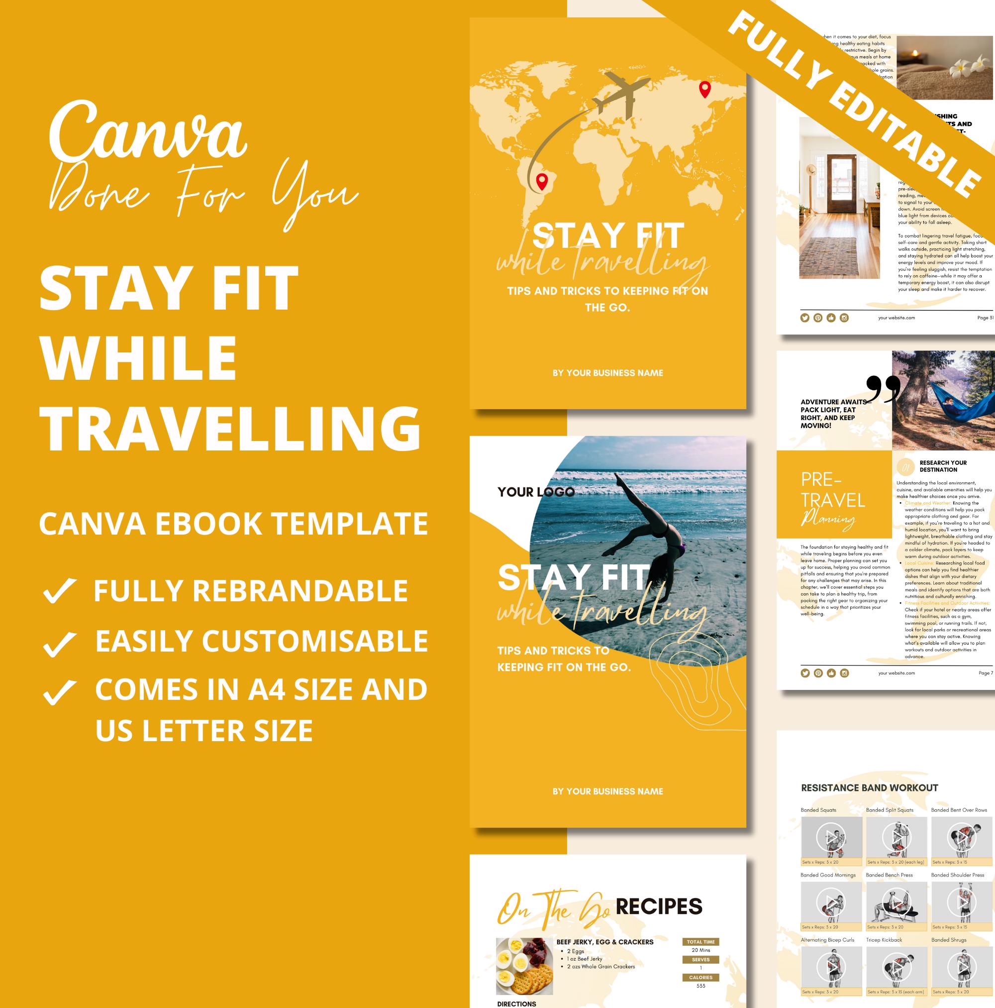 Stay Fit While Travelling, PLR Digital Product, Canva eBook Template