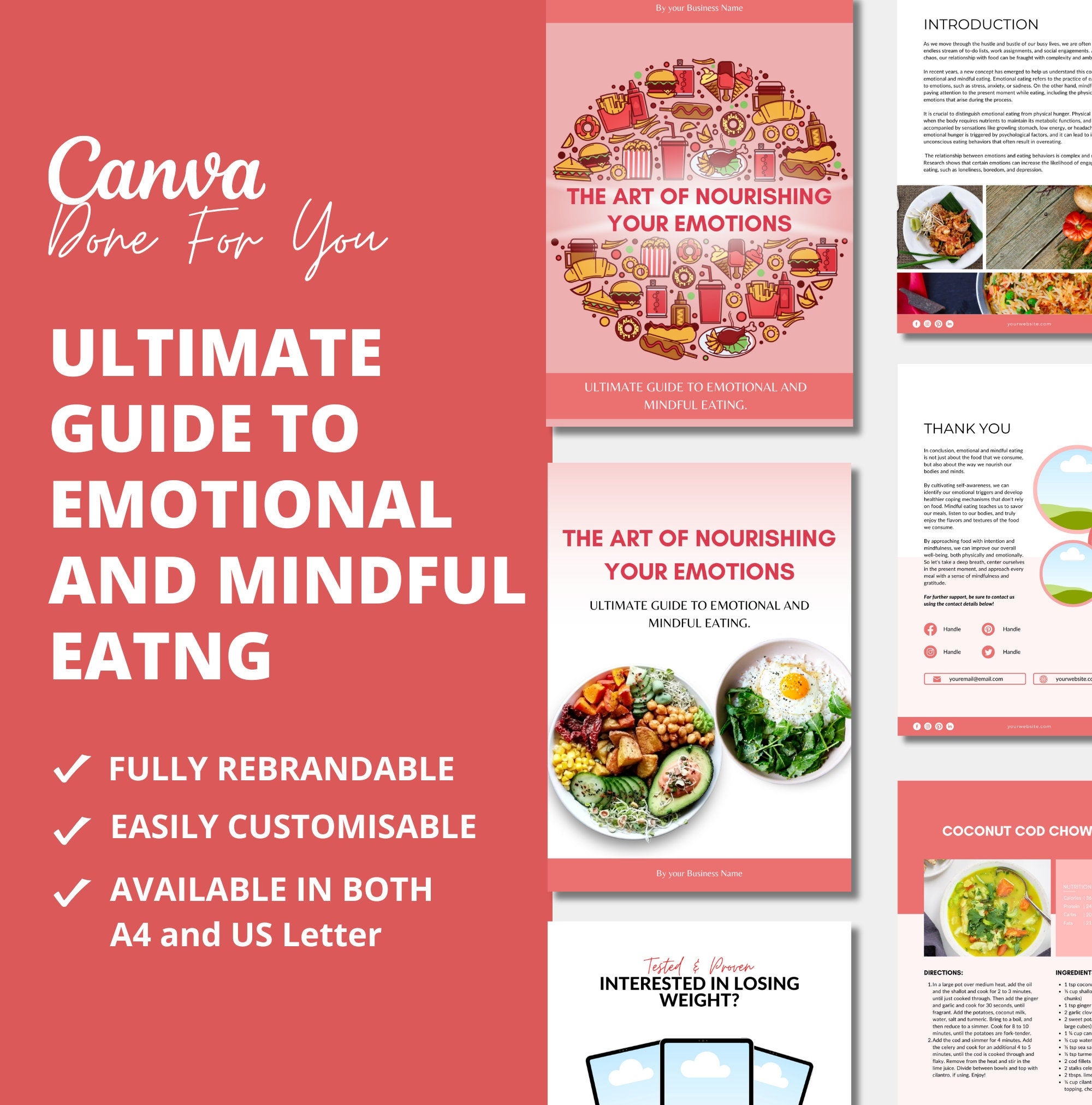 Ultimate Guide to Emotional and Mindful Eating, PLR Digital Product, Canva Template