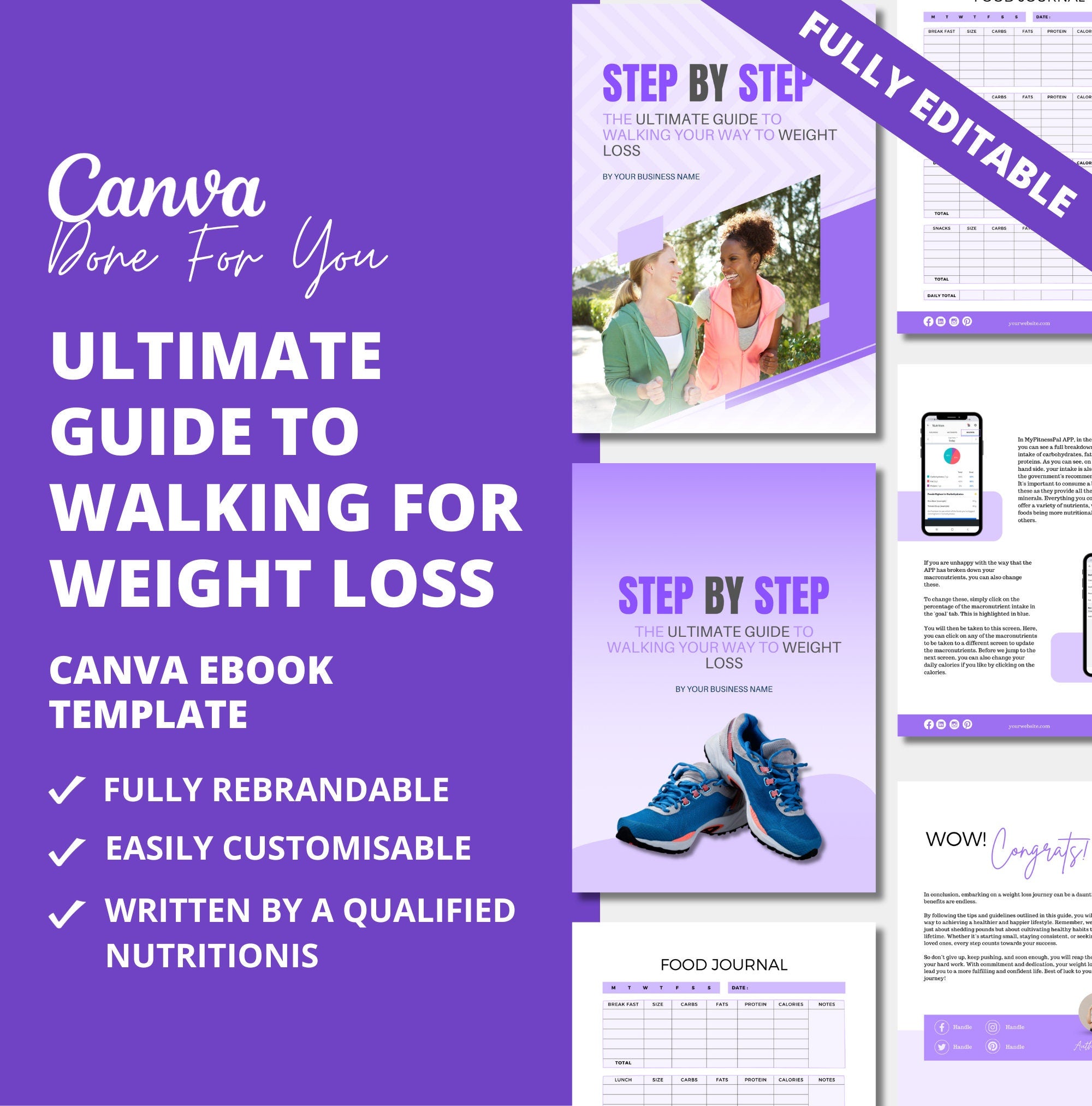 Ultimate Guide to Walking for Weight Loss, PLR Digital Product, Canva Template