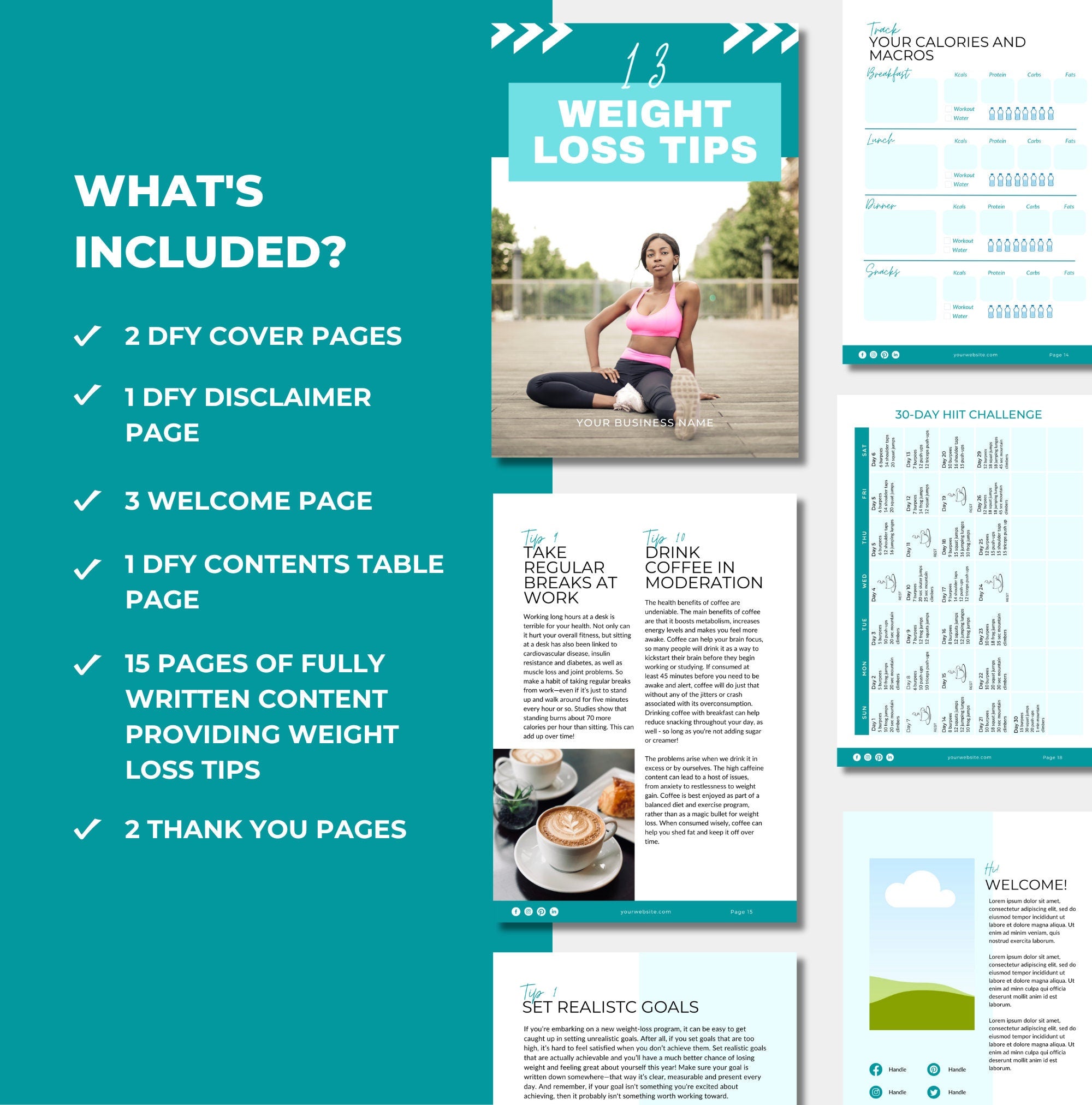 What's included in 13 Weight Loss Tips, PLR Digital Product, Canva eBook Template