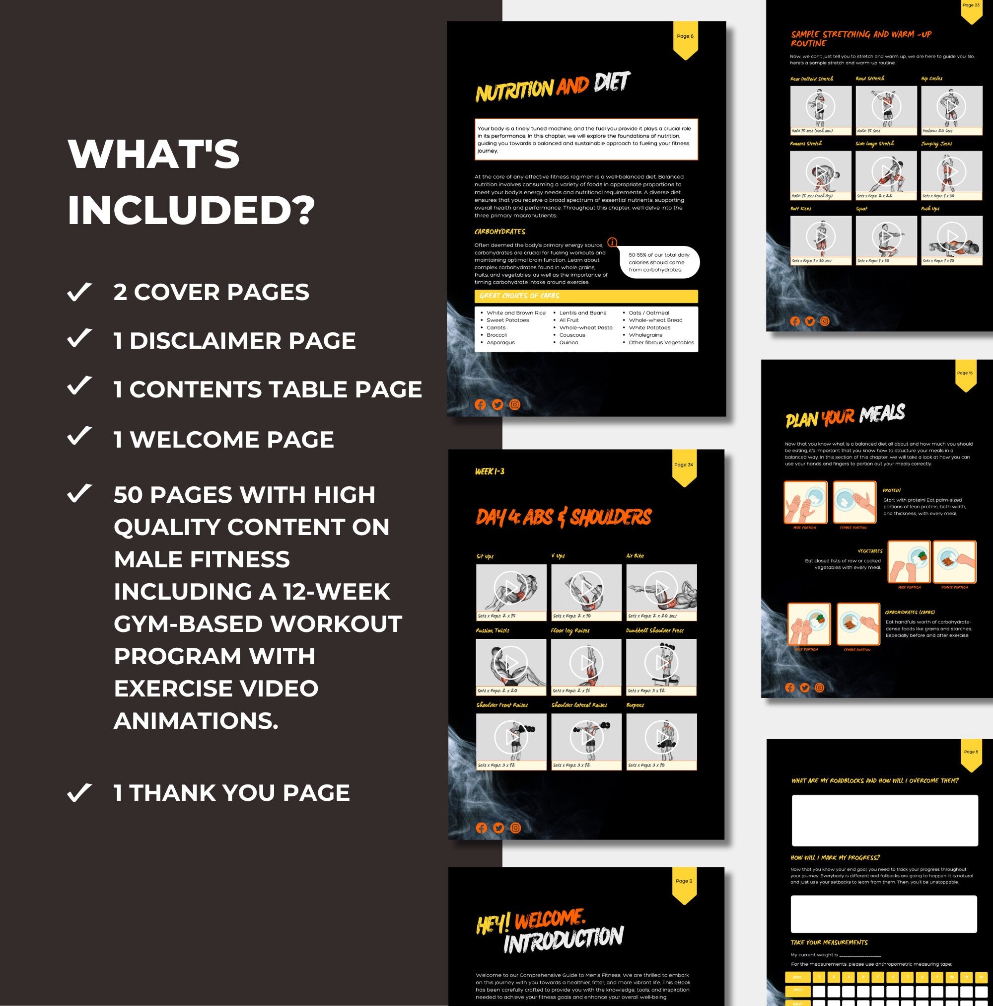 What's included in this 12-week Fitness Program for Men, PLR Digital Product, Canva Fitness Template