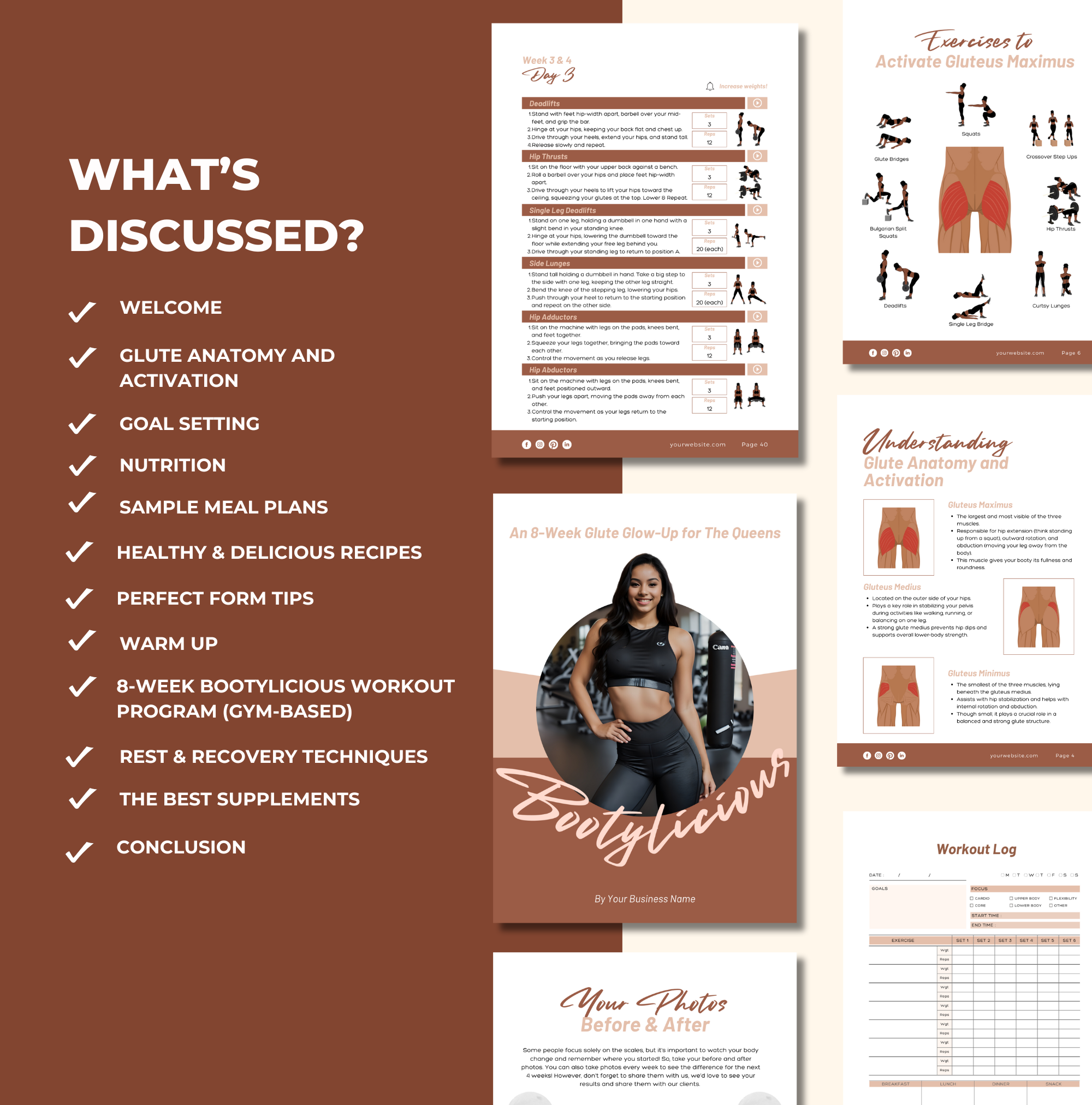 chapters included in this 8-Week Bootylicious Workout Program, PLR Digital Product, Canva eBook Template