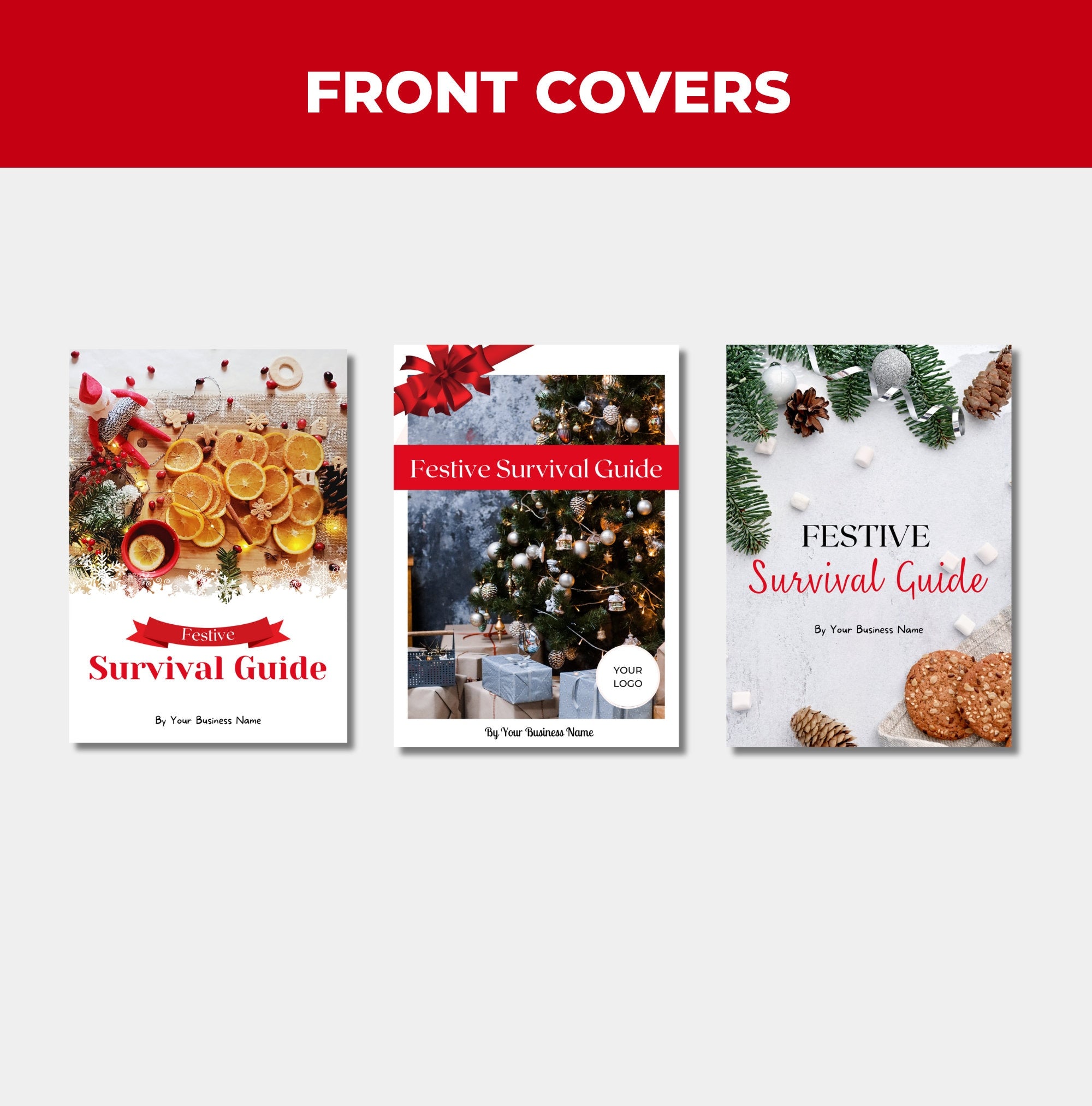 front cover deisgn options include with this festive survival guide, PLR digital product