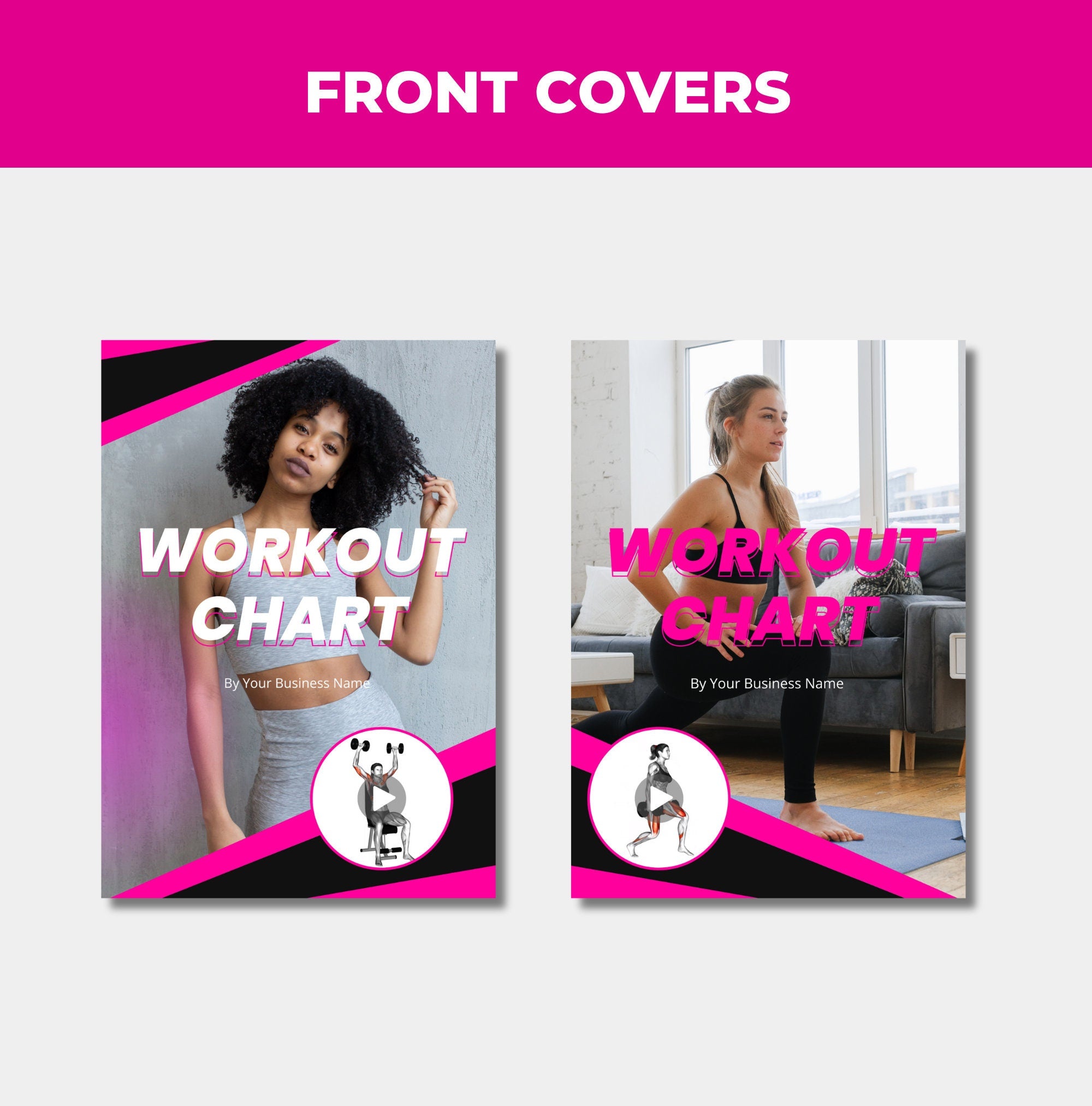 front cover design options in Female Workout Chart, PLR Digital Product, Canva eBook Template