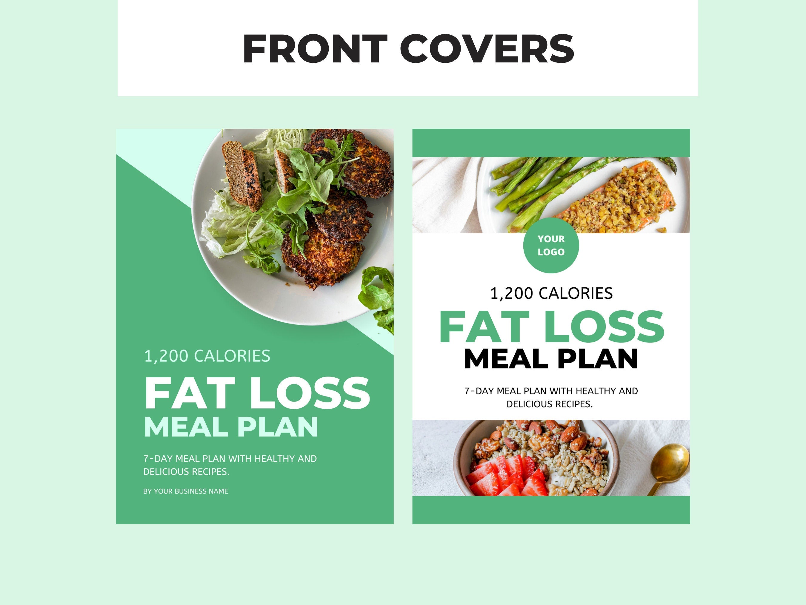 front cover design options included with this PLR digital product, meal pan template