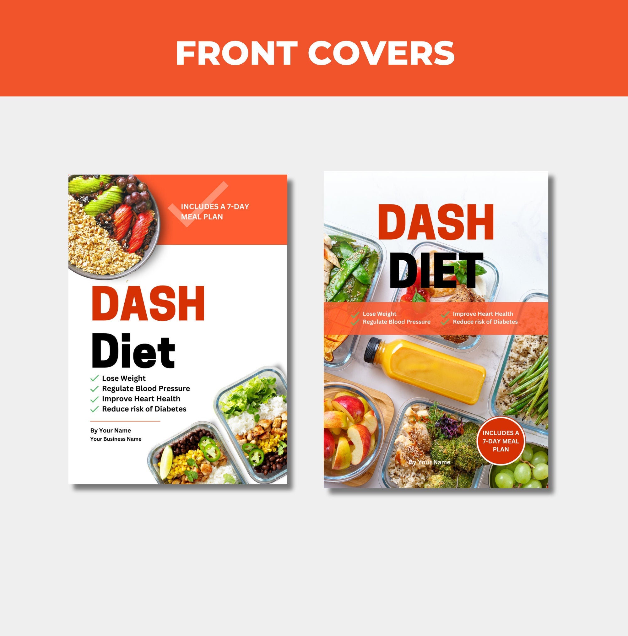 front cover design options included with this canva eBook template, plr digital product