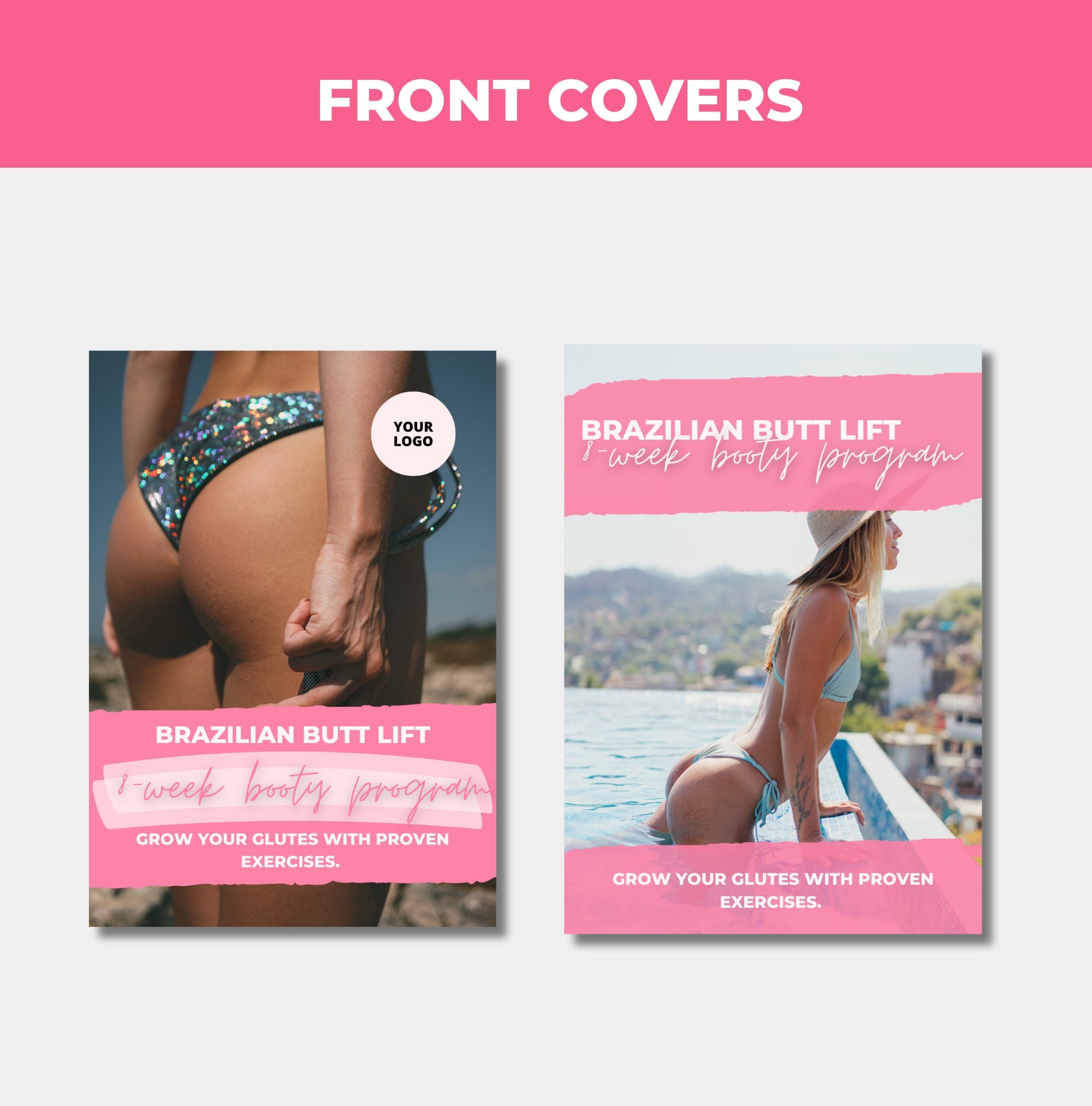 front cover designs included with this 8 week booty workout program , plr digital product