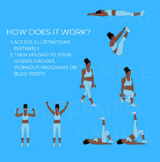 41 Exercise Illustrations in PNG, African American Character, Workout clipart