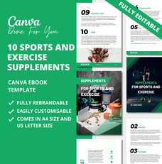 10 sports and exercise supplement guide, PLR digital product, Canva eBook template