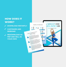 instructions on how to access this warm up and cool down guide, Canva eBook template, PLR digital product