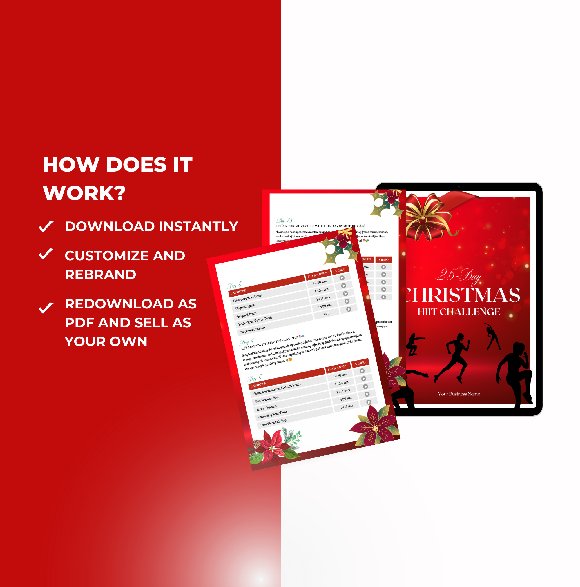 instructions on how to access 25-Day Christmas HIIT Challenge, PLR Digital Product, Canva eBook Template
