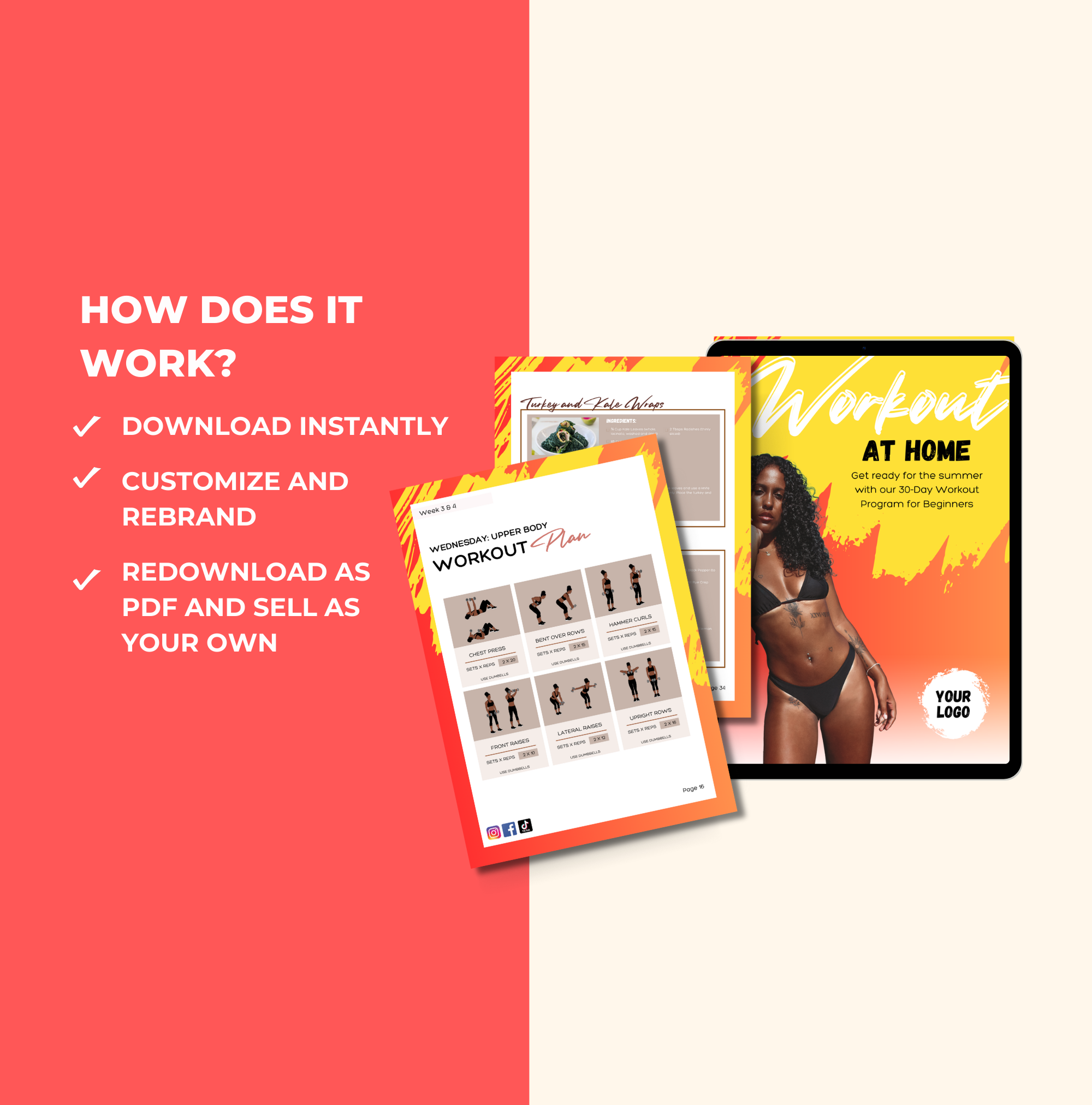 instructions on how to access this 30-Day Home Based Workout Plan, PLR Digital Product, Canva eBook Template