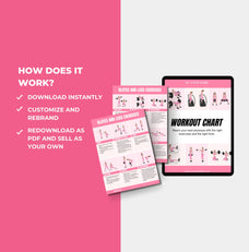 instructions on how to access the Pink Workout Chart, PLR Digital Product, Canva eBook Template