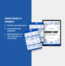 instructions on how to access this Blue Workout Chart, PLR Digital Product, Canva eBook Template