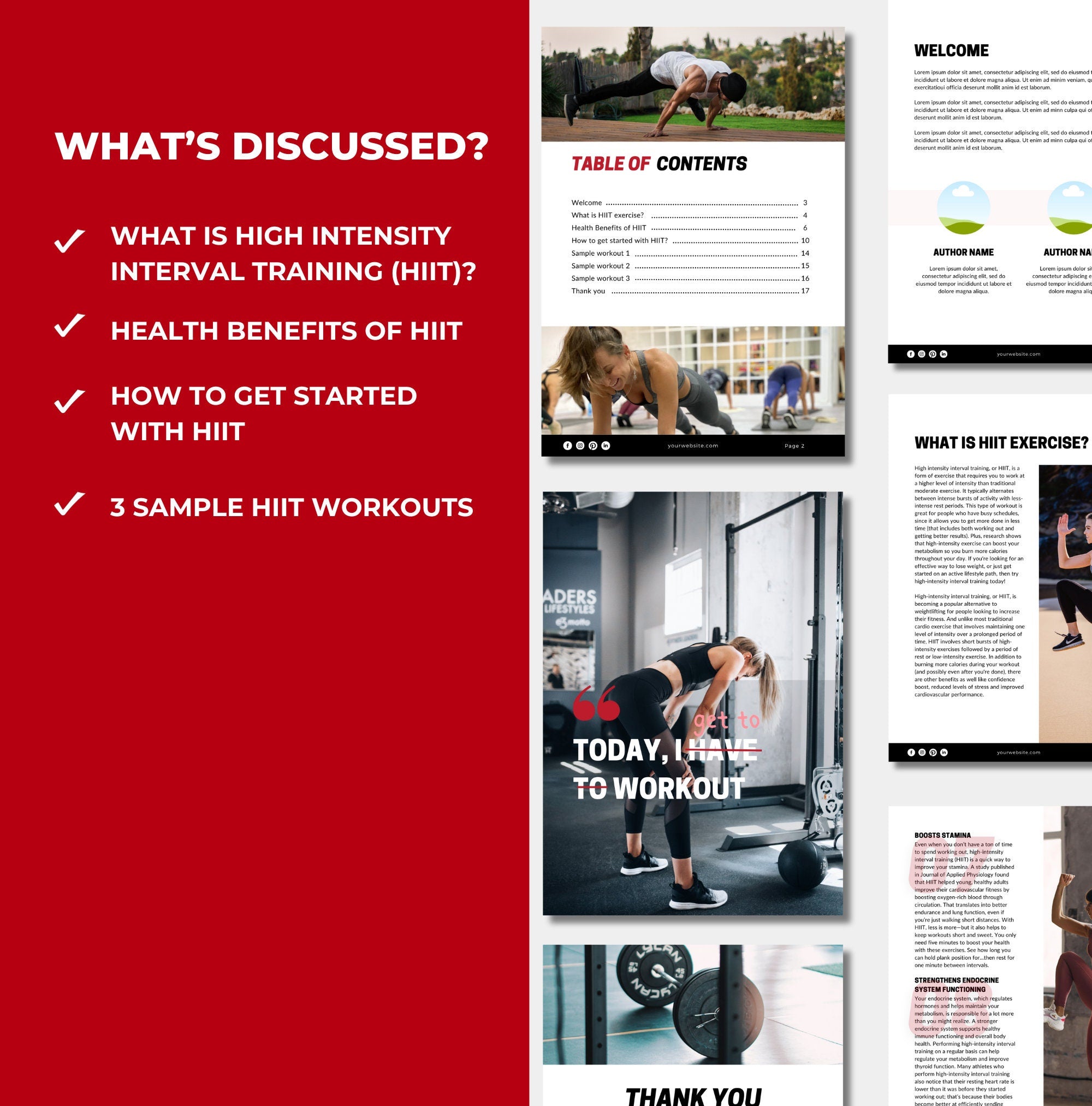 list of chapters discussed in this HIIT guide, Canva eBook template, PLR digital product